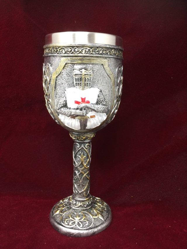 Templar Knight Chalice | Gothic Medieval Stainless Steel Goblet | Resin Art Collectible | Antique-Style Crusader Cup 19cm-Osiris Craftworks