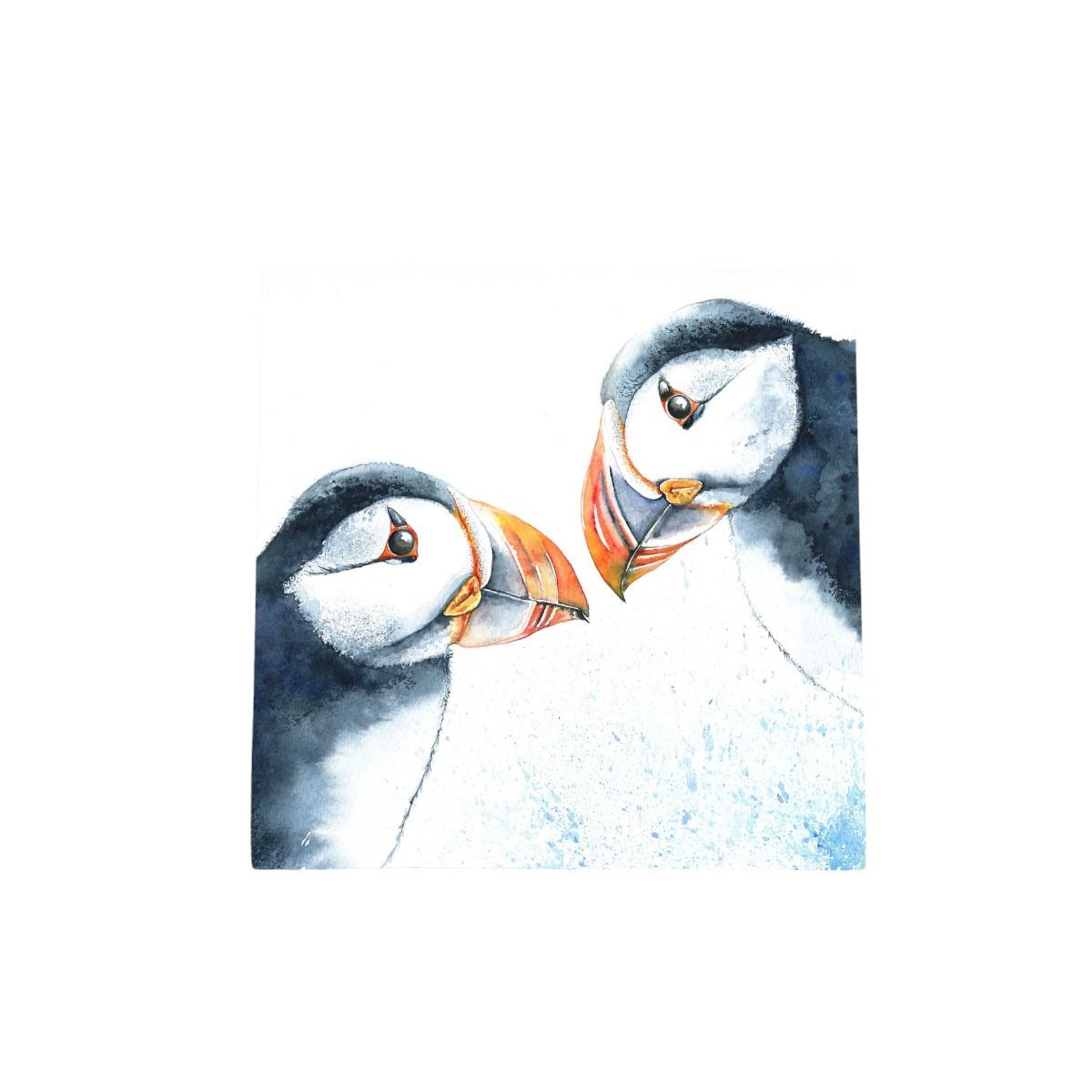 Puffins Ceramic Art Tile by Val Goldfinch 20x20 cm | Wall Art Decor | Ready to Hang | Unique Gift in Box