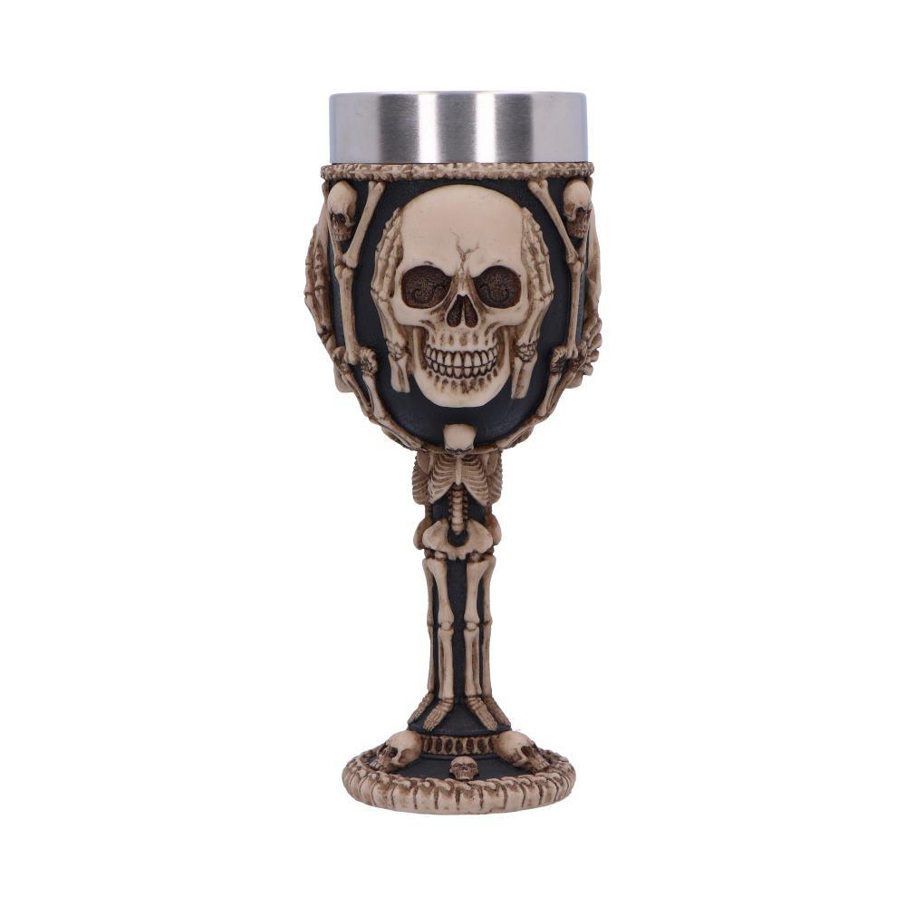 3 Wise Skeleton Goblet Gothic Skull See No Evil Chalice Halloween Decor Drinkware