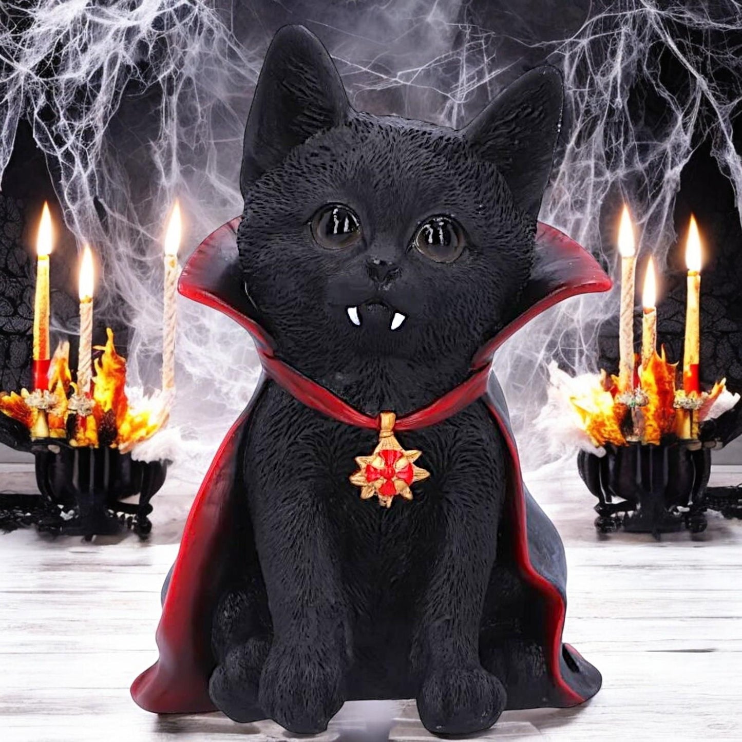 Gothic Vampire Black Cat Figurine Halloween Collectible Spooky Home Decor  Ornament