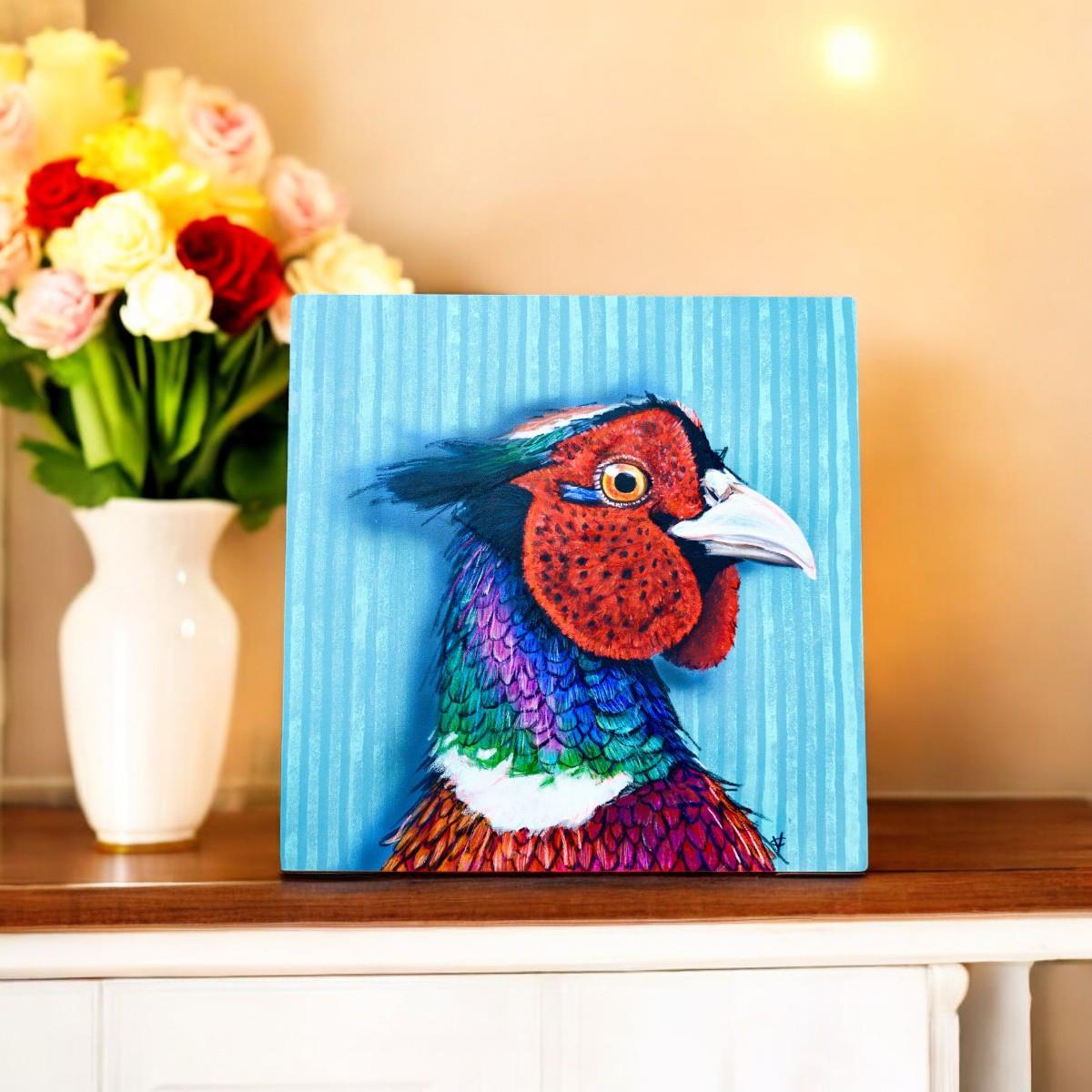 Pheasant Ceramic Art Tile by Victoria Coleman - 20x20 cm Wall Decor - Vibrant Wildlife Art