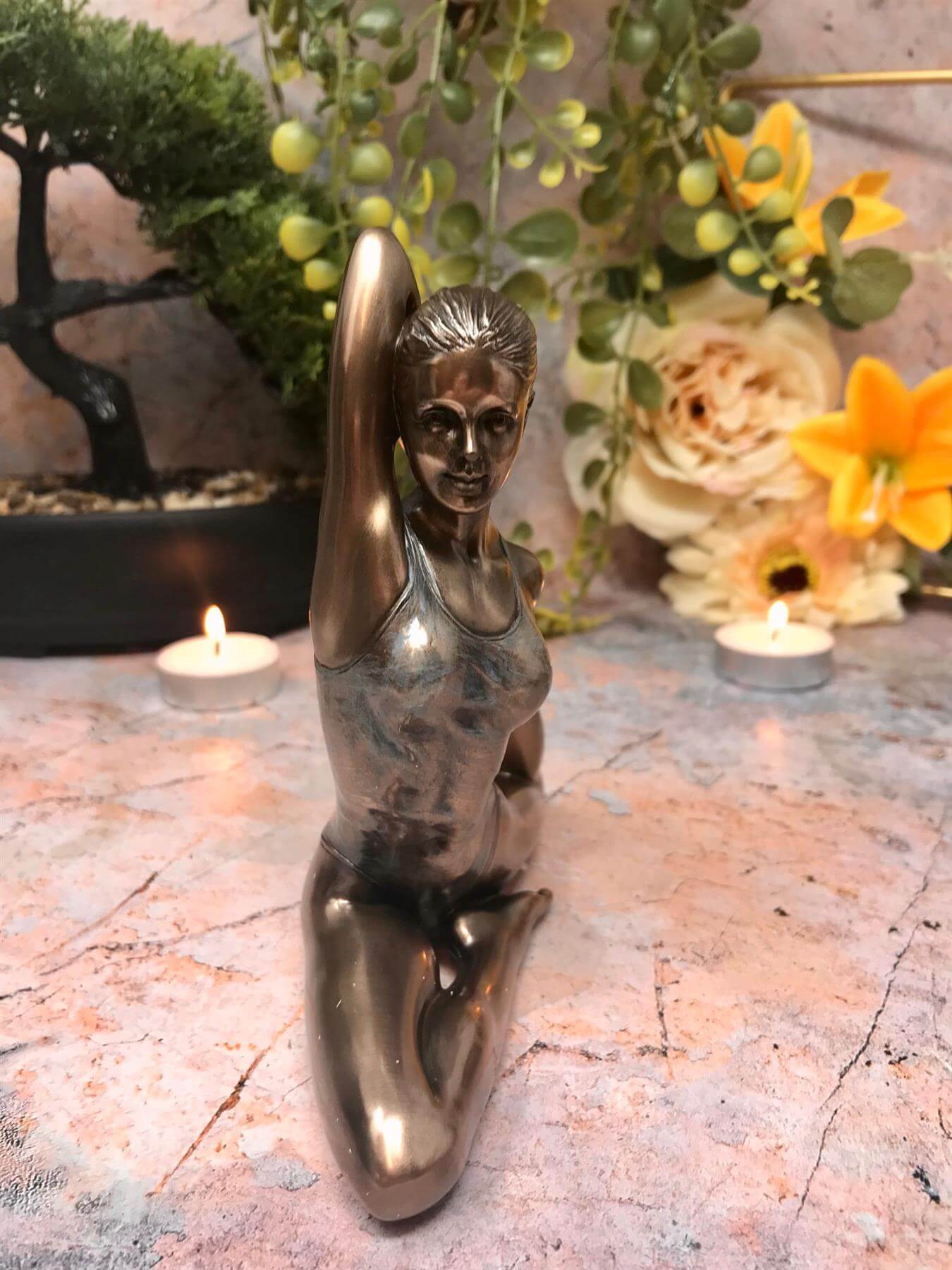 Female 'Eka Pada Rajahapitasana' Position Bronzed Figurine Yoga Statue