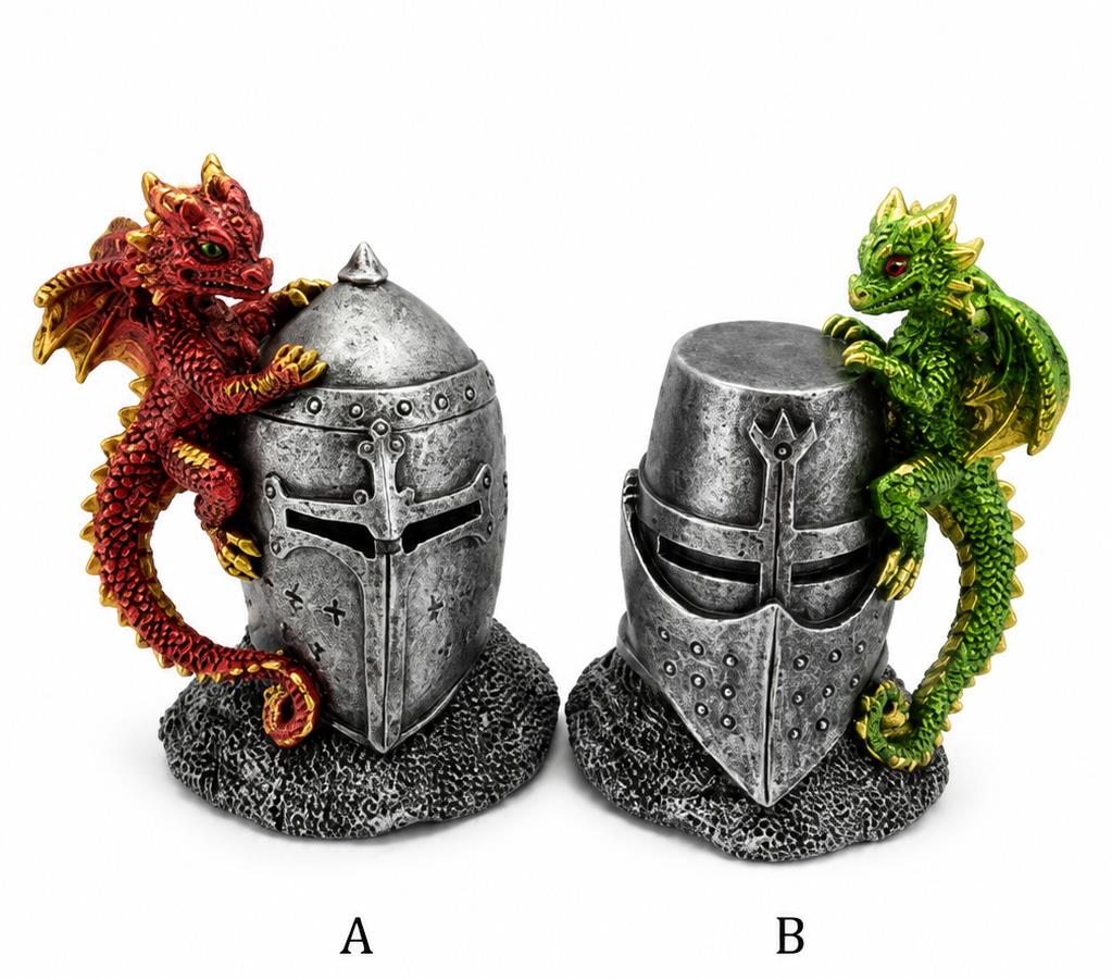 Dragon Knight Helmet Figurines Medieval Armour Fantasy Gothic Ornaments Decor