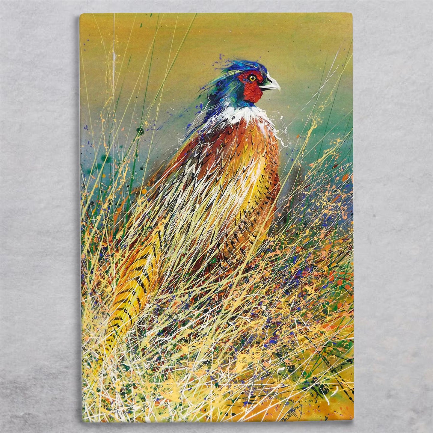 THE PHEASANT EMERGES Ceramic Art Tile by D. Finney 30x20cm - Stunning Wildlife Decor