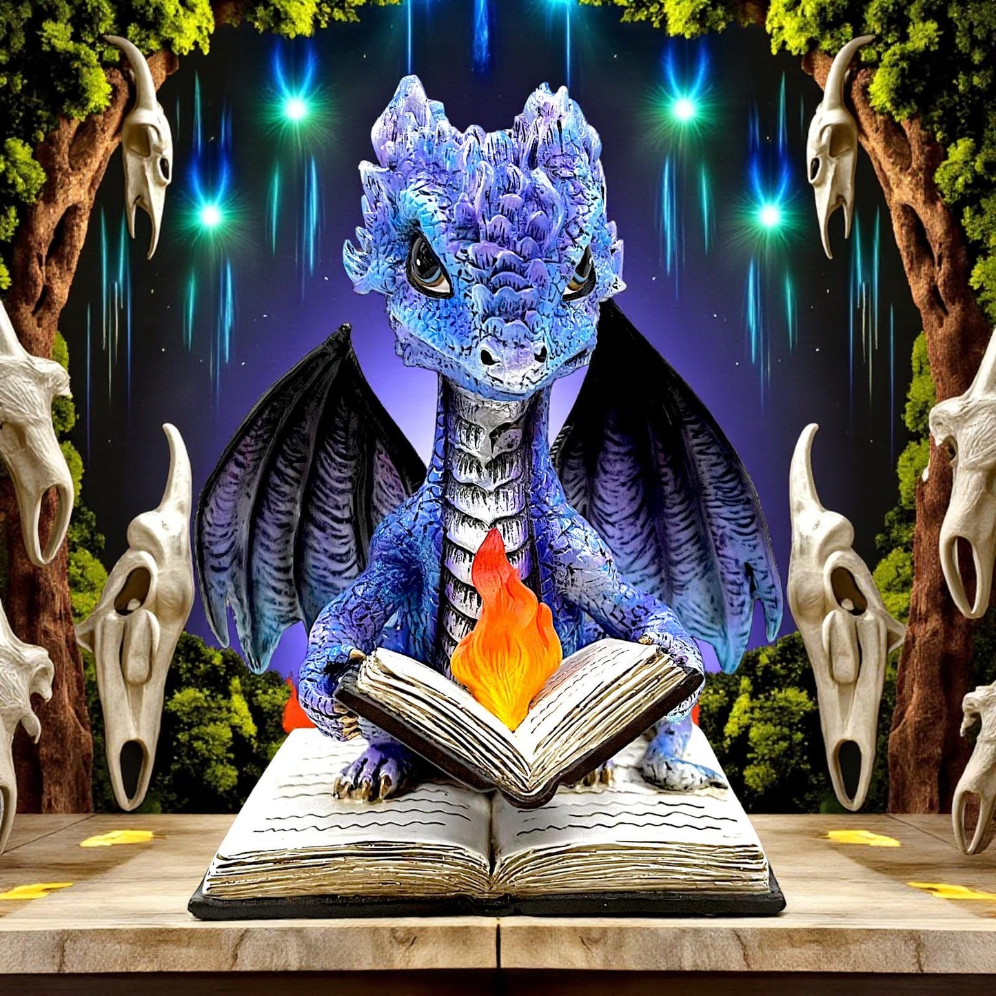 Fantasy Dragon Figurine Ornament Spell book Gothic Statue Mythical Creature