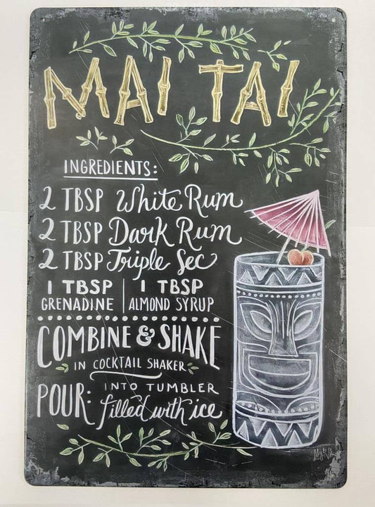 Retro Mai Tai Recipe Metal Sign Vintage-Inspired Wall Decor for Cocktail Enthusiasts House Warming Gift-Osiris Craftworks