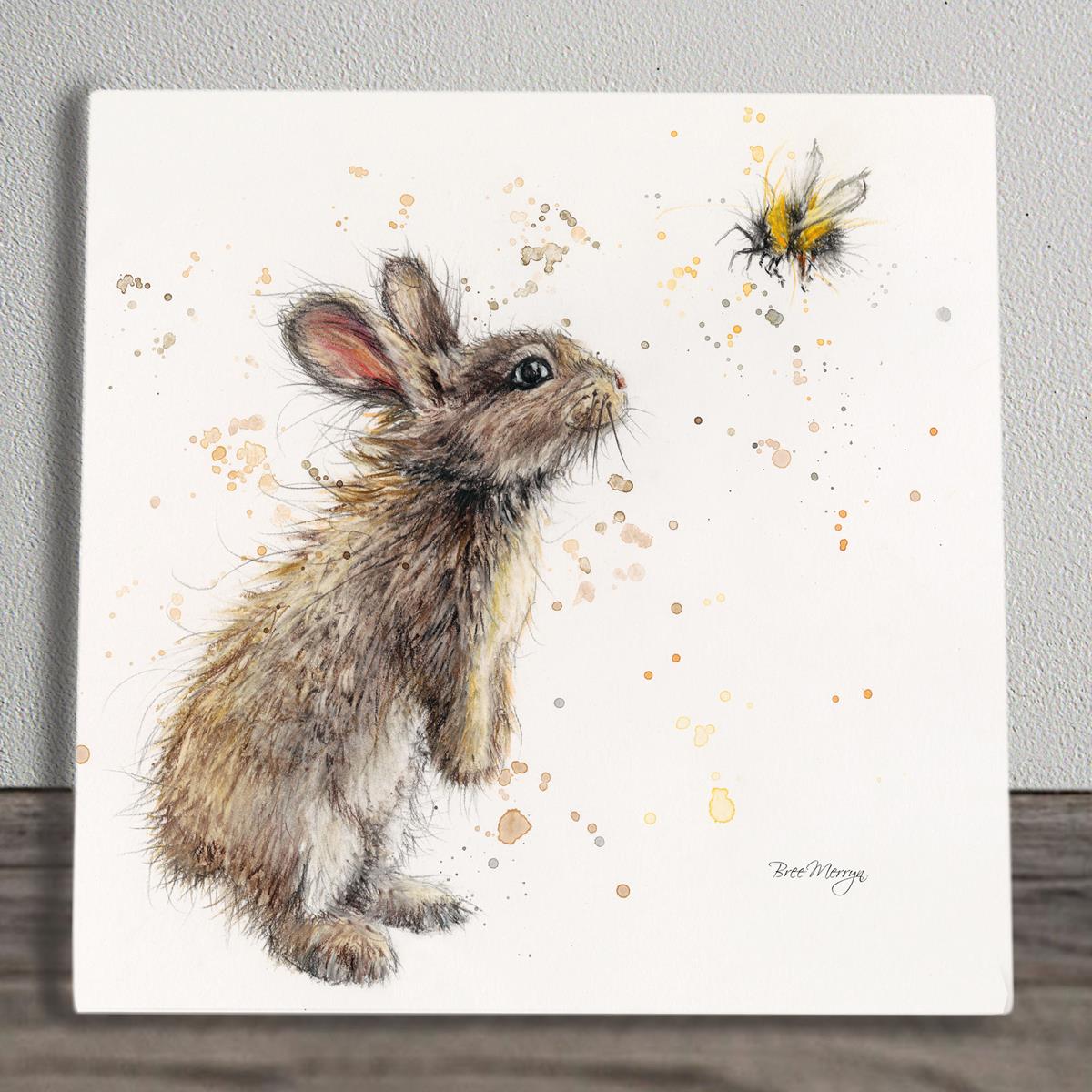 Bugsy and Bumble Bree Merryn Ceramic Art Tile 20x20cm - Bunny and Bee Wall Decor, Ready to Hang, Nature-Inspired Gift for Animal Lovers