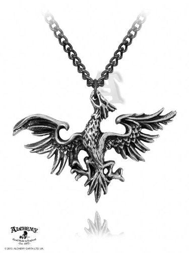 Vintage Alchemy Gothic Mettle Eagle Pendant Necklace - 6x4cm - Lead-Free Pewter with Chain - Intricately Detailed Gothic Jewellery