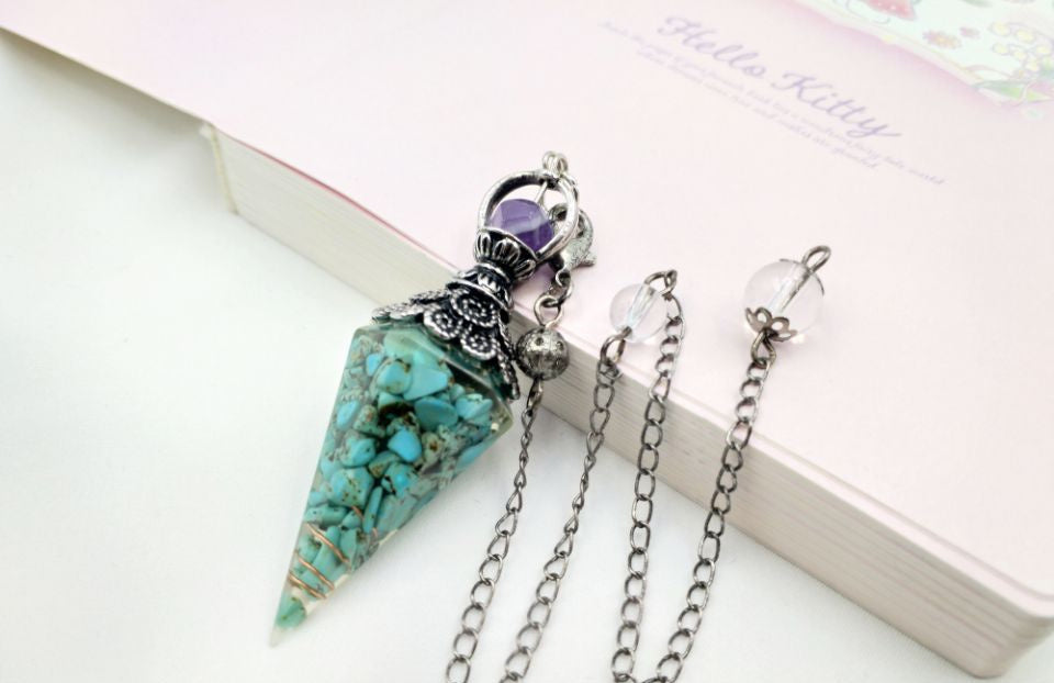 Gravel Resin Vintage Silver Amethyst Top Pendulum Pendant