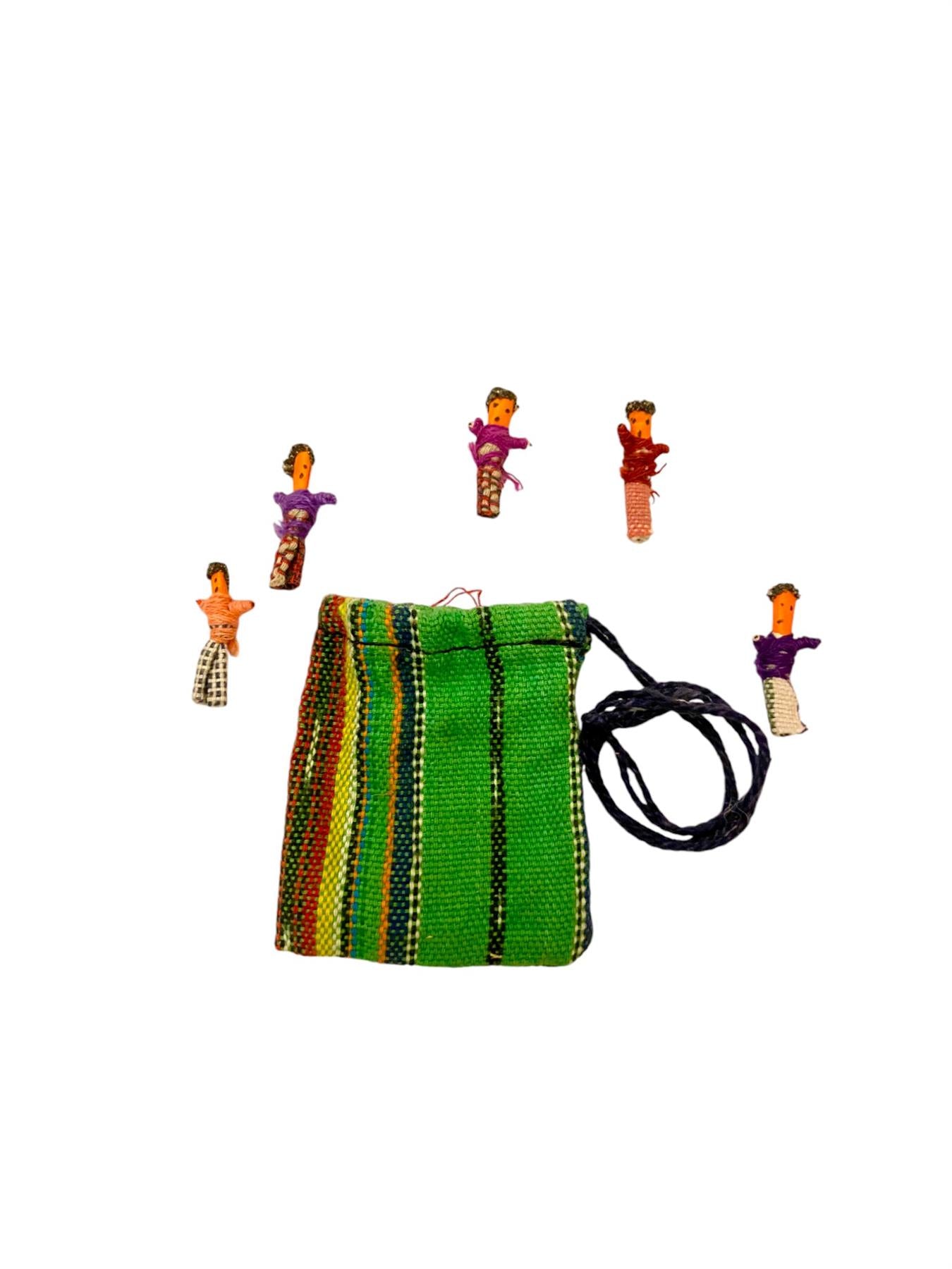 Traditional Guatemalan Worry Dolls with Pouch - Authentic Handmade Miniature Doll Set 2.5cm