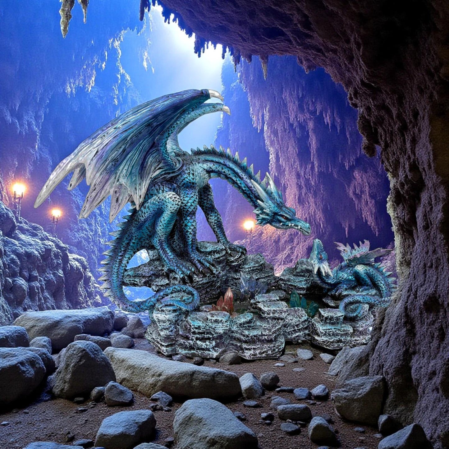 Gothic Dragon Figurine Blue Resin Sculpture Mythical Creature Fantasy Home Ornament