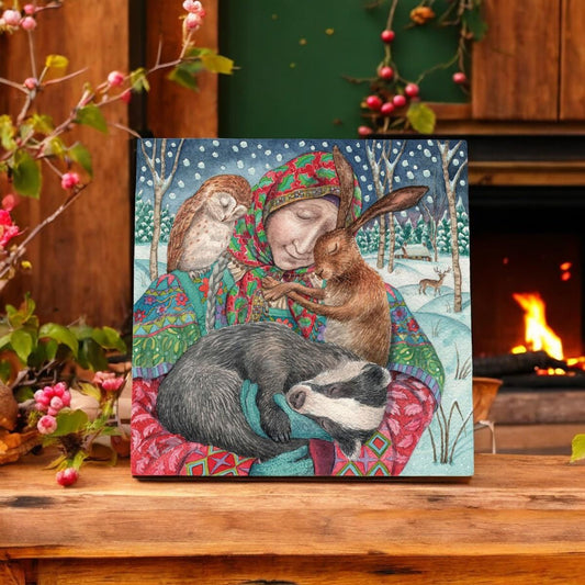 In The Arms Of Grace" Ceramic Art Tile by Wendy Andrew | Ready to Hang | 20x20cm | Stunning Animal-Themed Wall Art