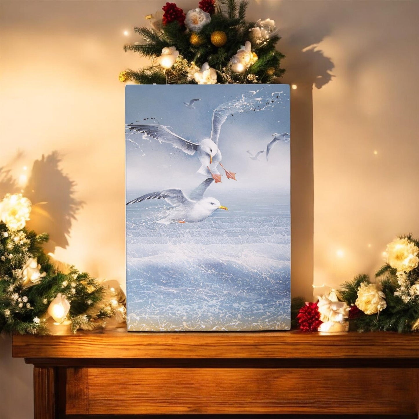 GULLS Ceramic Art Tile by D. Finney | 30x20 cm | Wall Hanging Decor | Seaside Nature Art in Gift Box