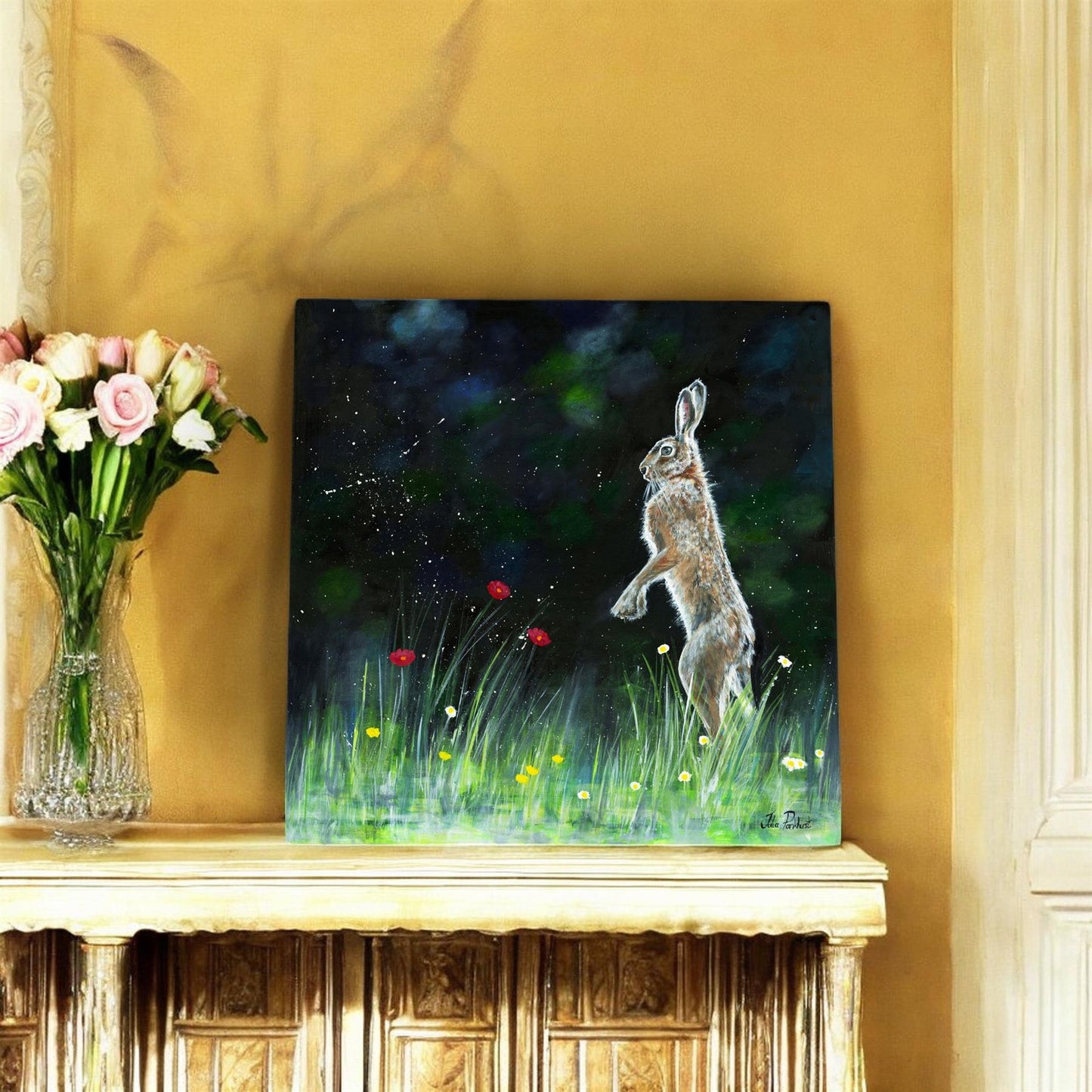 LONE DANCING HARE Ceramic Art Tile by Pankhurst Gallery 20x20 cm Ready to Hang Home Decor