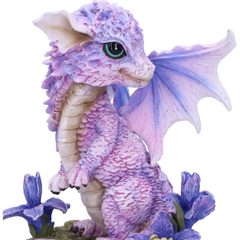 Cute Lavender Dragon Figurine – Mythical Fantasy Resin Statue with Floral Base 12cm