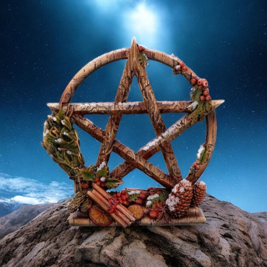 Yule Winter Pentagram Ornament - Wiccan Decor, Hand-Painted Pagan Giftware