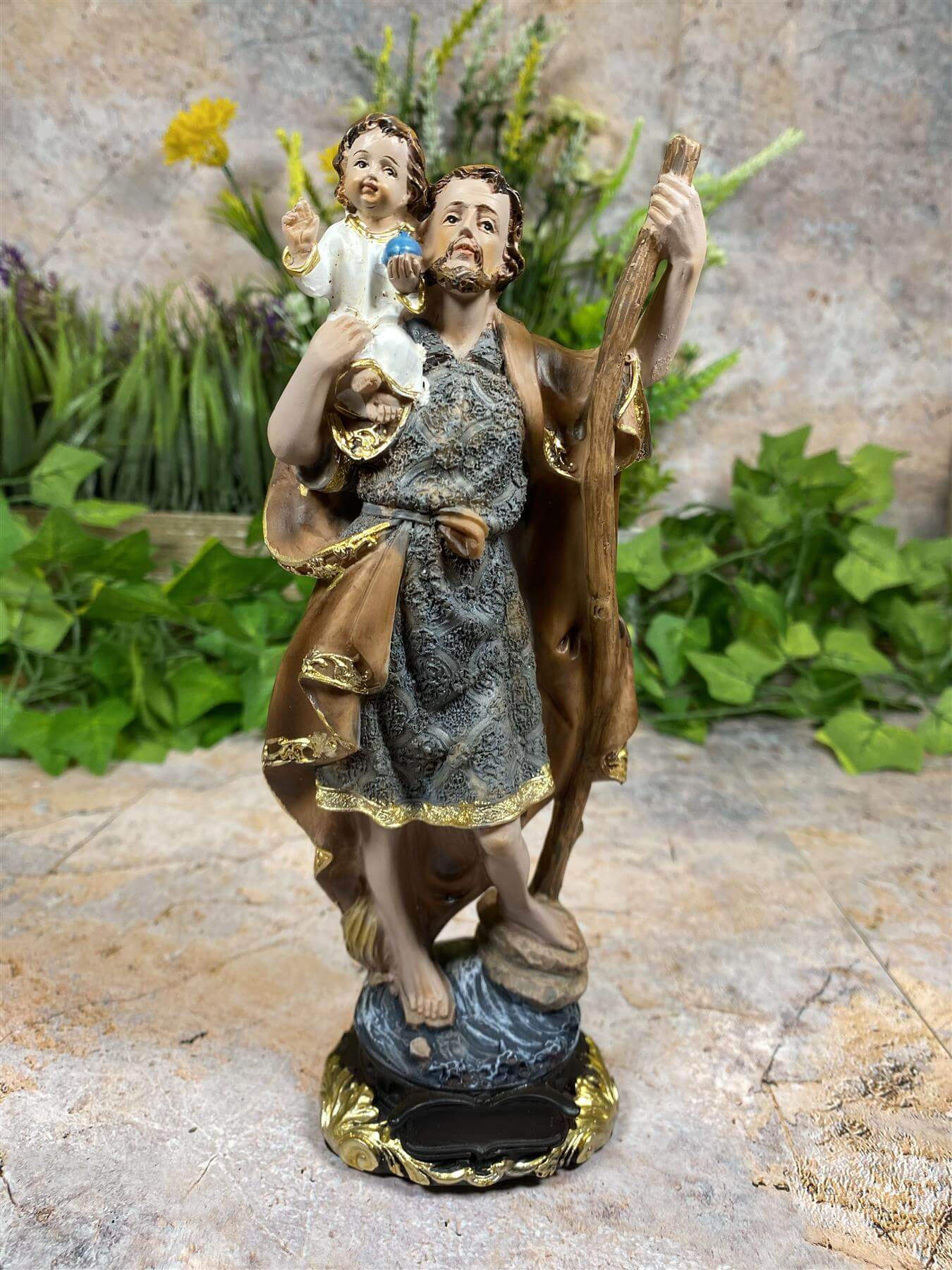 Statue of Saint Christopher & Jesus Religious Figure Religious Sculpture 20 cm-Osiris Craftworks