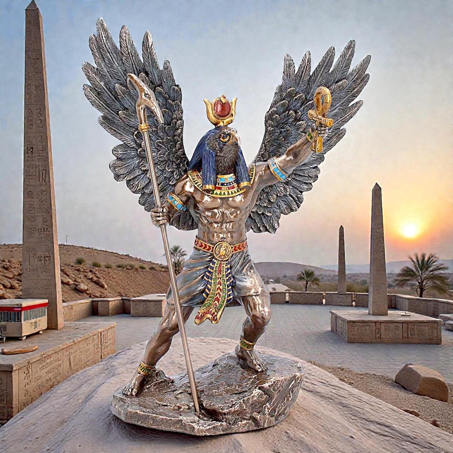 Ra Egyptian Sun God Statue Figurine Ornament Sculpture Winged Deity Mythology Decor