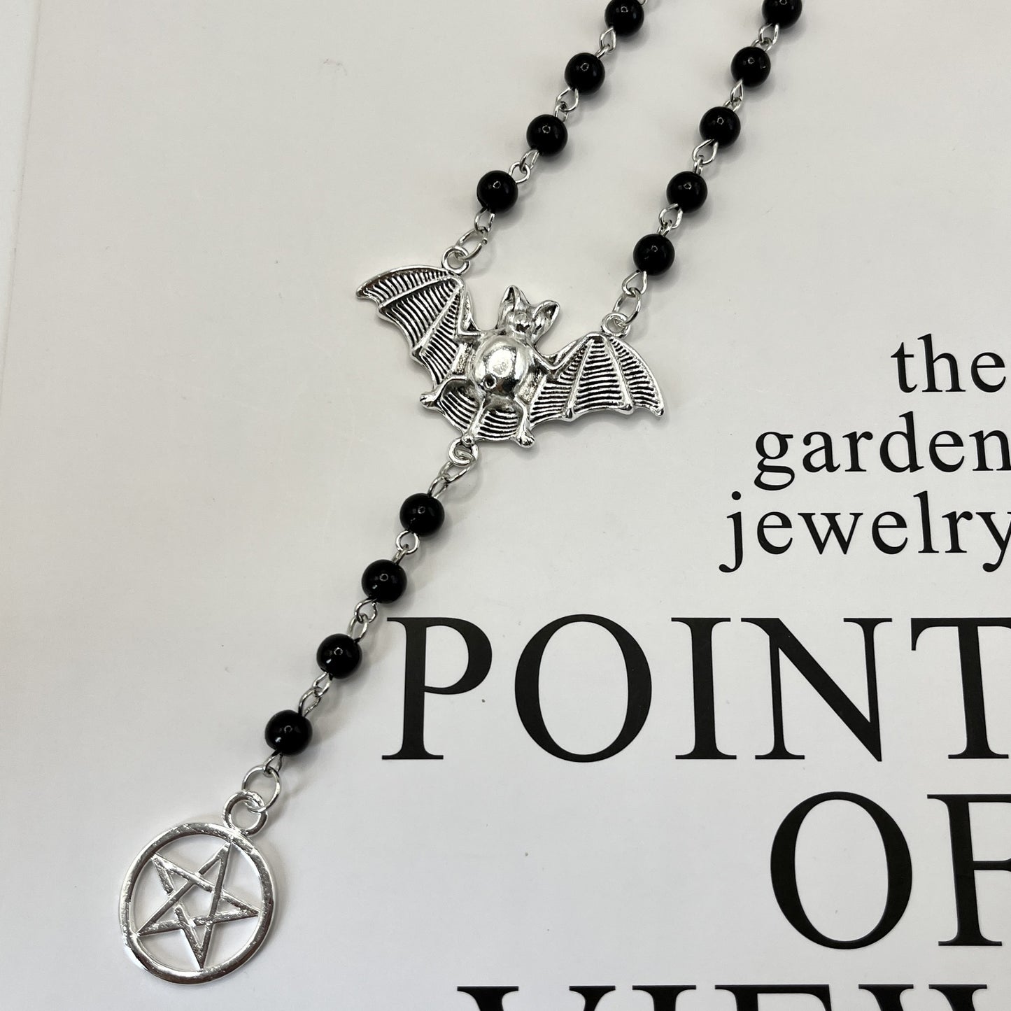 Gothic Silver Bat Pagan Pentagram Pendant Necklace