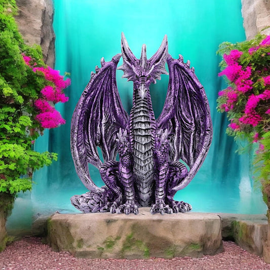 Purple Dragon Figurine - Gothic Fantasy Resin Statue Mystical Home Decor 18cm
