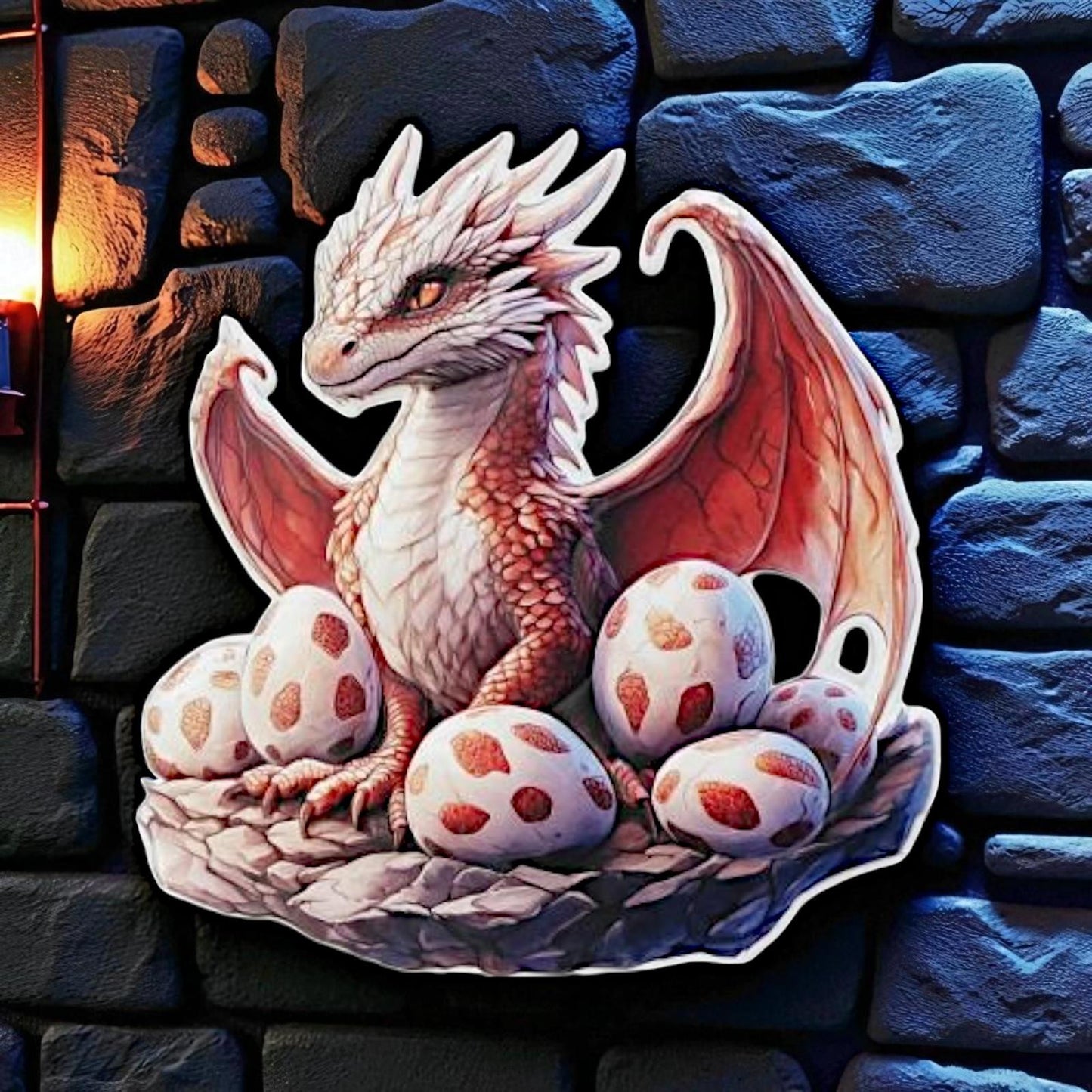 Fantasy Dragon Wall Art | 3D Embossed Metal Hatchling & Eggs Plaque | Mythical Decor