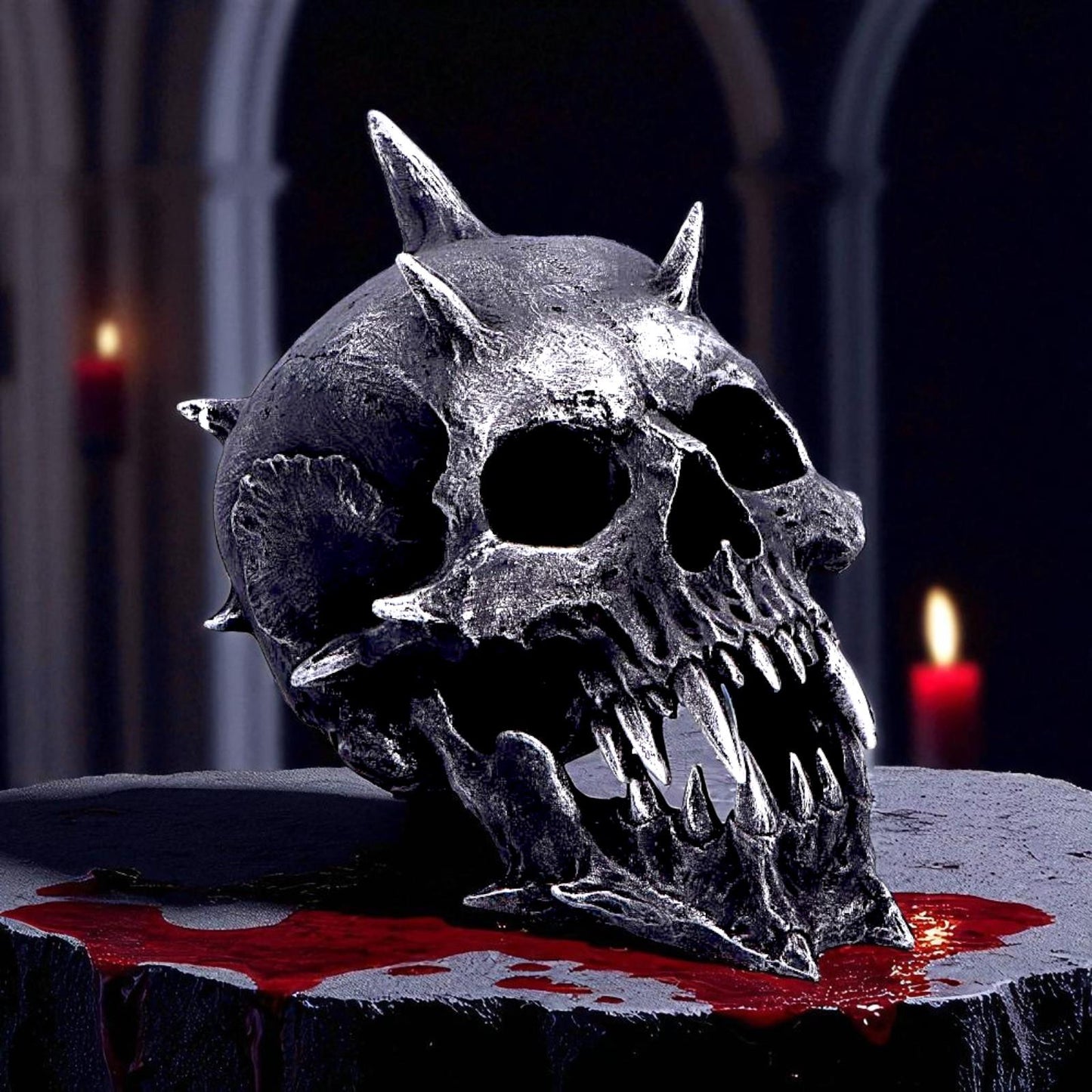 Gothic Spiked Demon Skull Figurine Fanged Horror Decor Halloween Scary  Statue