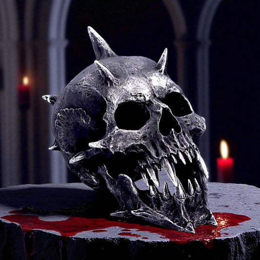 Gothic Spiked Demon Skull Figurine Fanged Horror Decor Halloween Scary  Statue