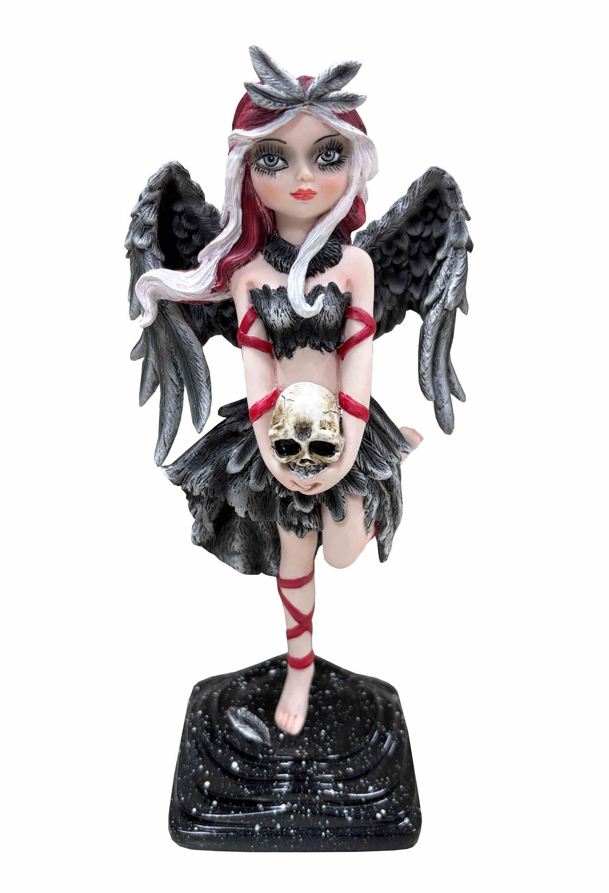 Gothic Fallen Angel Figurine 19cm Black Wing Fairy Resin Statue Dark Fantasy Decor
