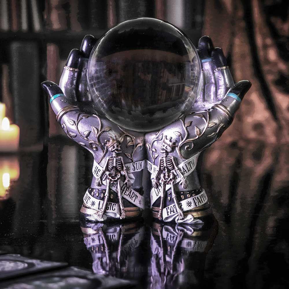 Hands of the Future Palmistry Crystal Ball Holder 20cm | Gothic Decor Resin Ornament