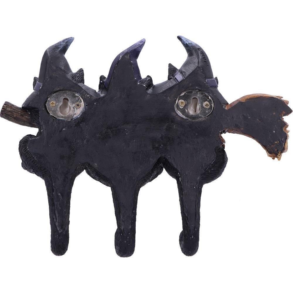 Black Cat Key Holder Witches Broomstick Wall Hook Gothic Decor Ornament Wiccan