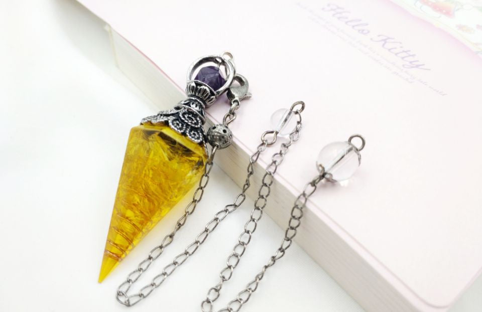 Gravel Resin Vintage Silver Amethyst Top Pendulum Pendant