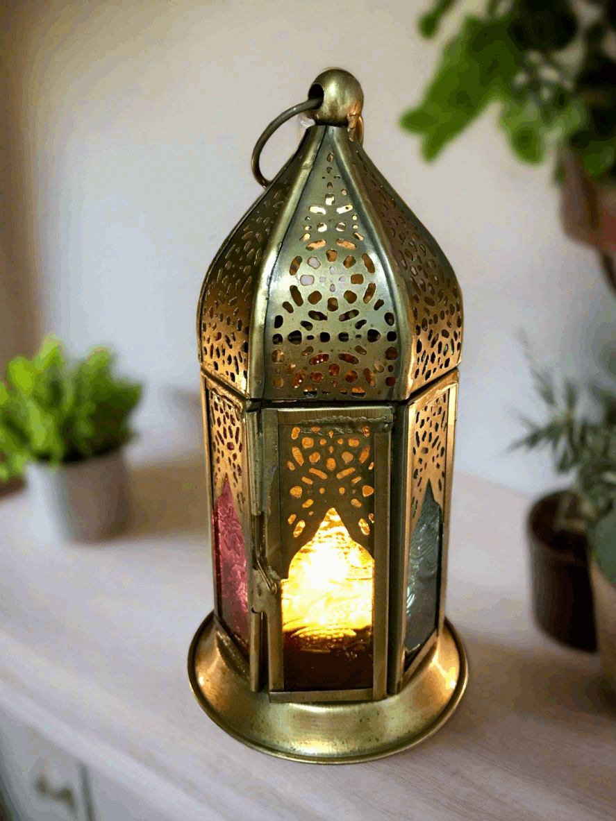 Antique Effect Moroccan Style Lantern Multicoloured Candle Tealight Holder Seasonal Decor Home Lighting Ornament