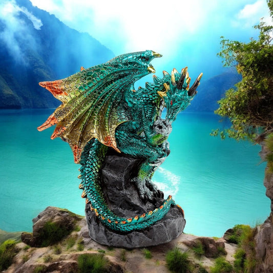 Green Dragon Figurine - Gothic Fantasy Statue Resin Ornament Collectible