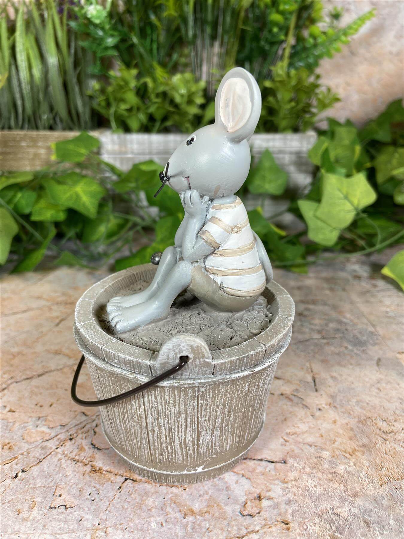 Cheeky & Charming Hilarious Mouse on Resin Bucket Lid Garden Ornament-Osiris Craftworks