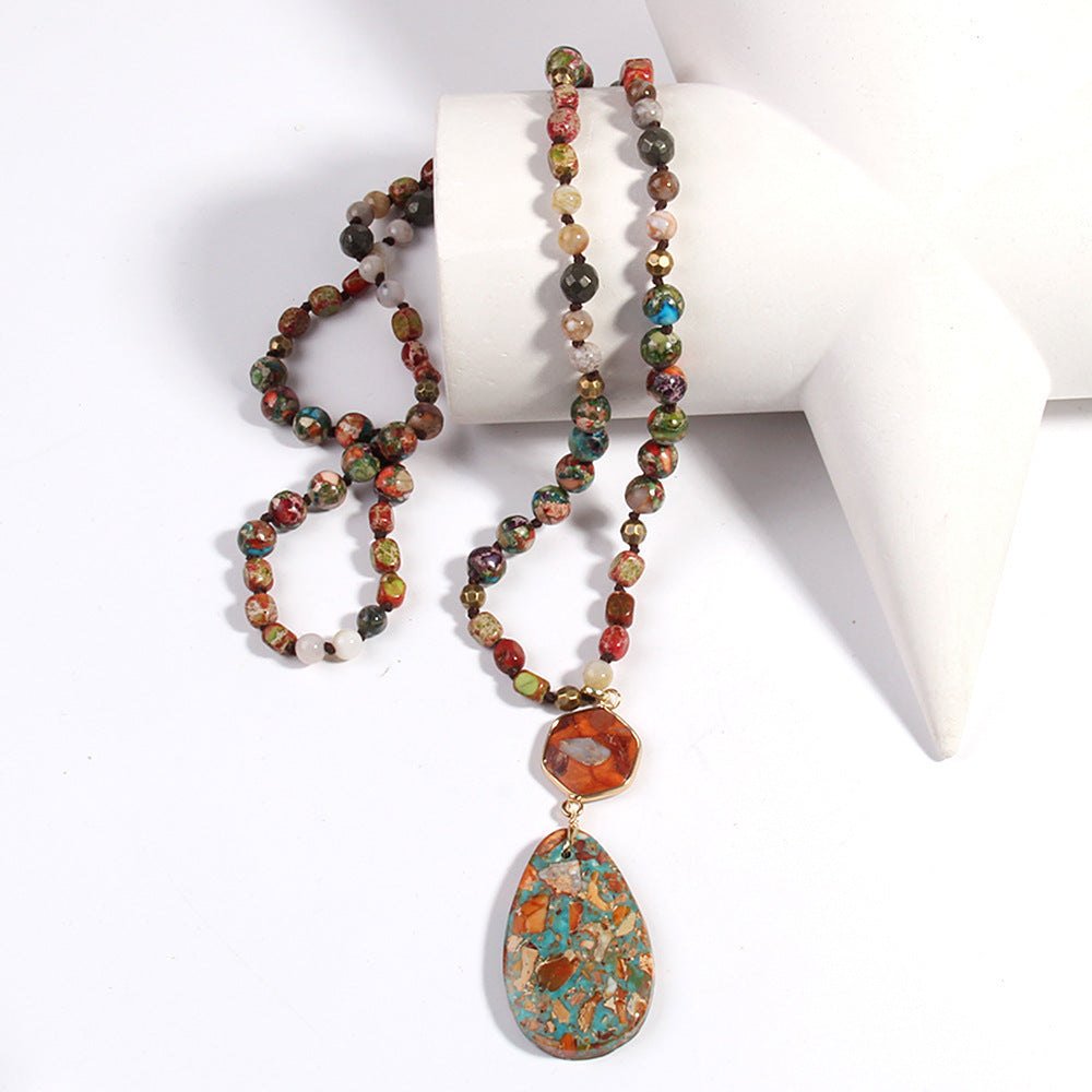 New Fashion Bohemian Style Multicolor Emperor Stone Knotted Necklace