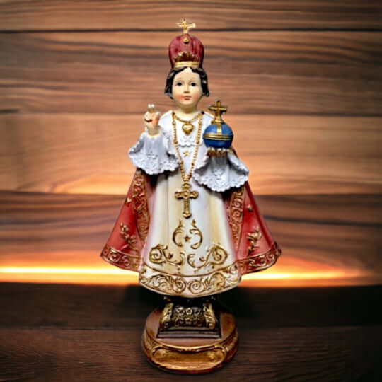 Infant of Prague Statue – Divine Child Jesus Figurine, Resin Religious Sculpture, Christian Faith Ornament, Catholic Home Decor, Sacred Art