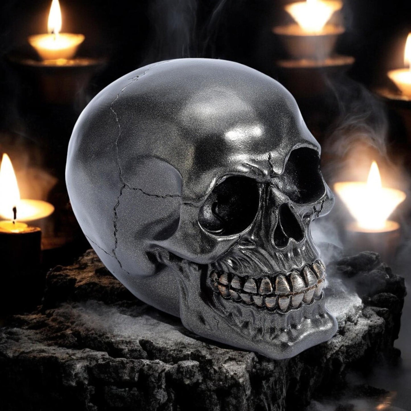 Gothic Black Skull Ornament Fantasy Resin Figurine Fantasy Altar Occult Statue