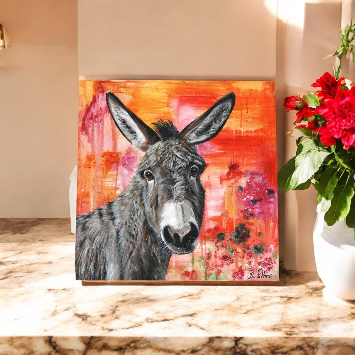 Dave the Donkey Ceramic Art Tile by Pankhurst Gallery 20x20 cm – Wall Decor, Boxed & Ready to Hang