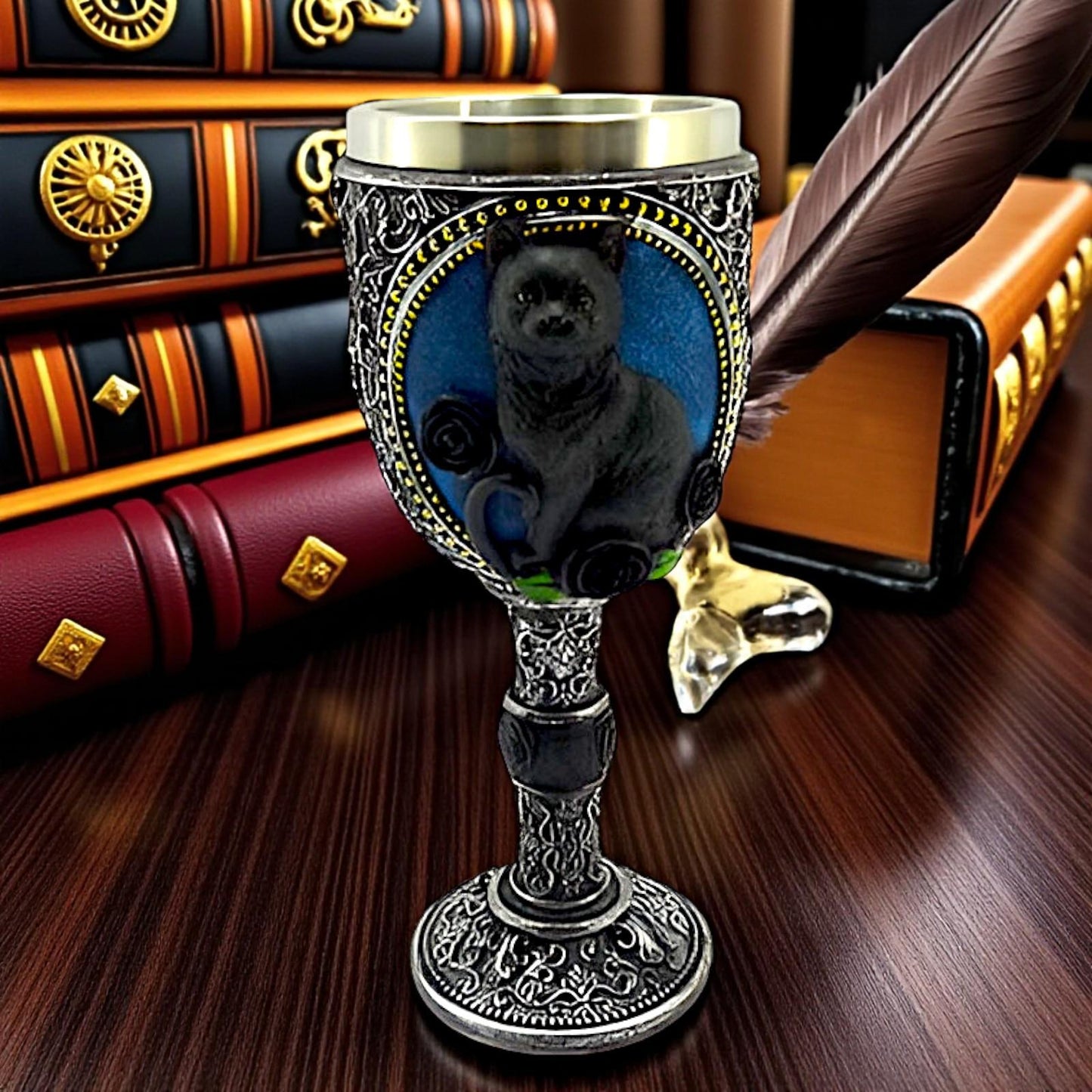Gothic Black Cat Drinking Goblet Wiccan Chalice Resin Wine Cup Witchcraft Decor