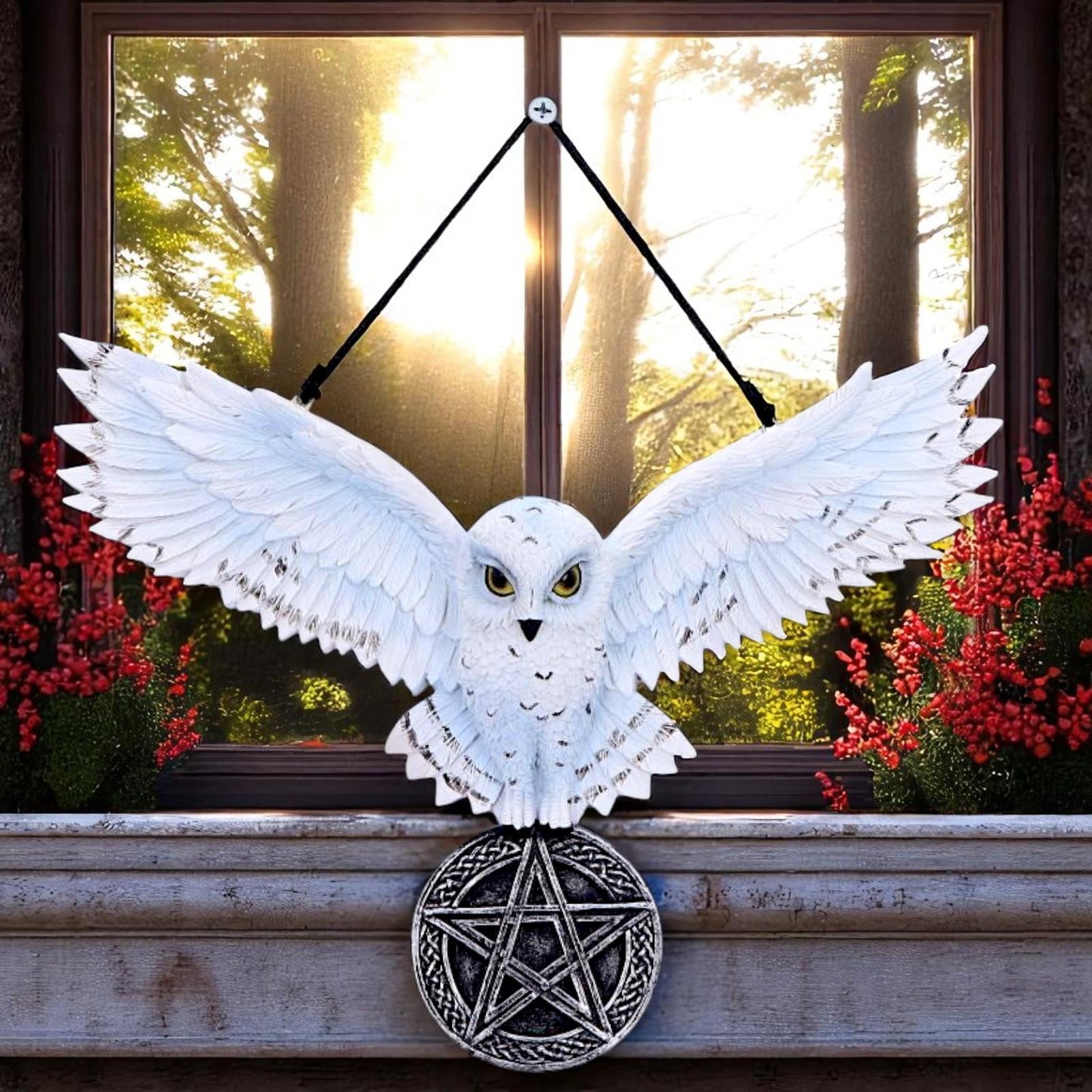 Mystical Snowy Owl Hanging Pagan Pentacle Talisman Wiccan Witchcraft Wall Art