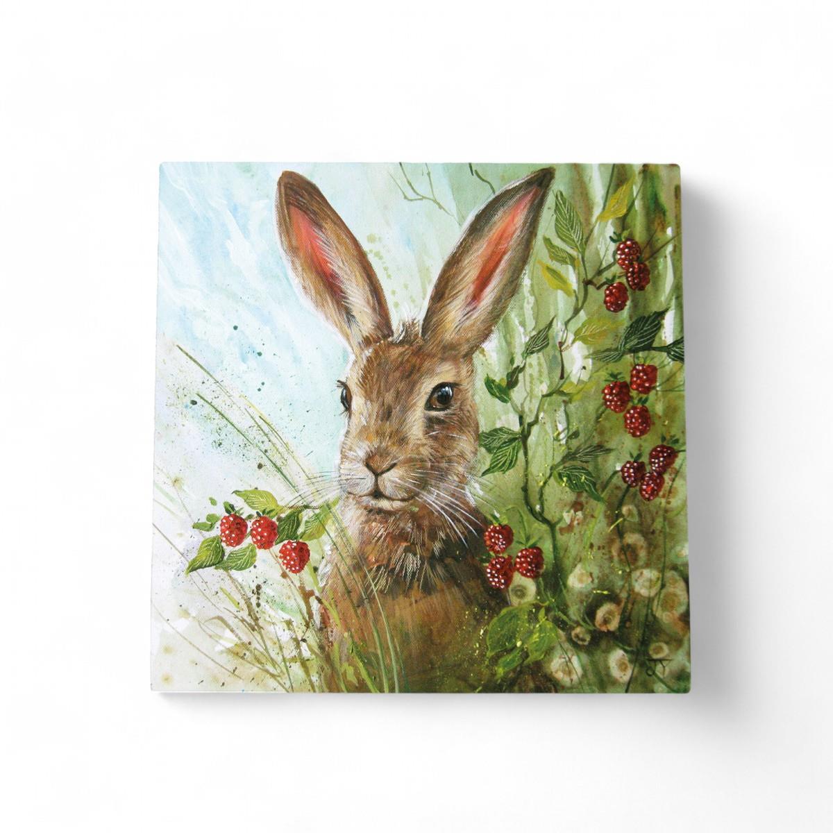 BLACKBERRY HARE Ceramic Art Tile by Judith Yates 20x20 cm | Wall-Ready Decor | Exquisite Gift in Box"