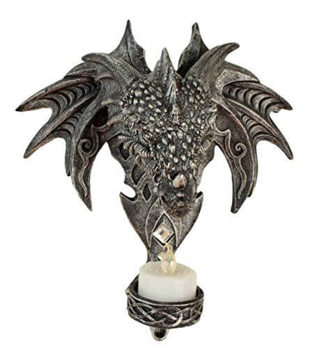 Novelty Gothic Dragon Head Candle Holder with LED Light Candle Wall Plaque Fantasy Art