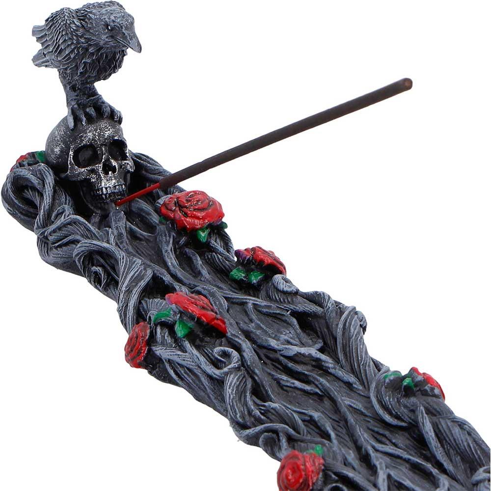 Gothic Raven Skull Incense Burner Holder Rose Fantasy Altar Decor Ornament Art