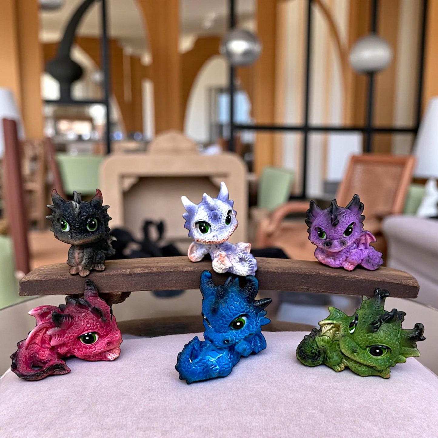 Cute Dragon Figurine Set of 6 Colourful Mini Dragons Fantasy Mythical Creatures