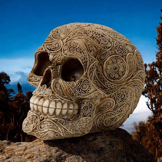 Celtic Patterned Skull Sculpture | Gothic Home Decor | Collectible Resin Skull