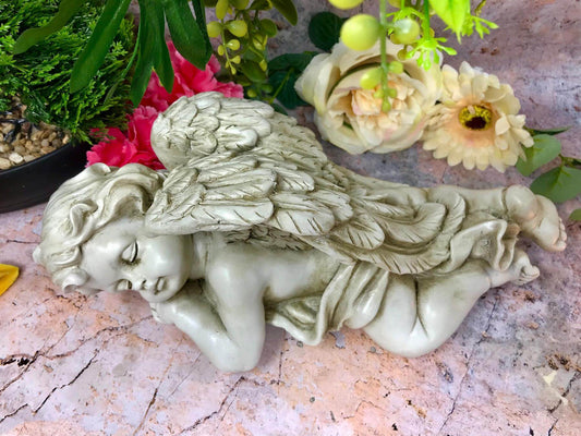 Osiris Trading UK Cherub Graveside Sculpture Memorial Grave Garden Peaceful Angel Ornament Shelf Sitter