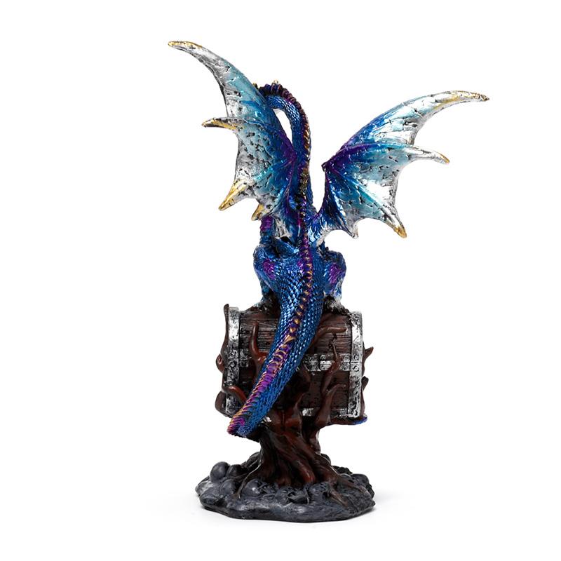 Blue Dragon Guardian Figurine - Gothic Fantasy Resin Sculpture Decor 19cm