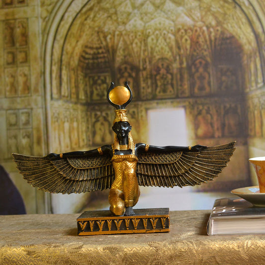 Egyptian Goddess Isis Statue - Winged Goddess Figurine with Sun Disk, Hand-Painted Ancient Egyptian Decor for Home or Office