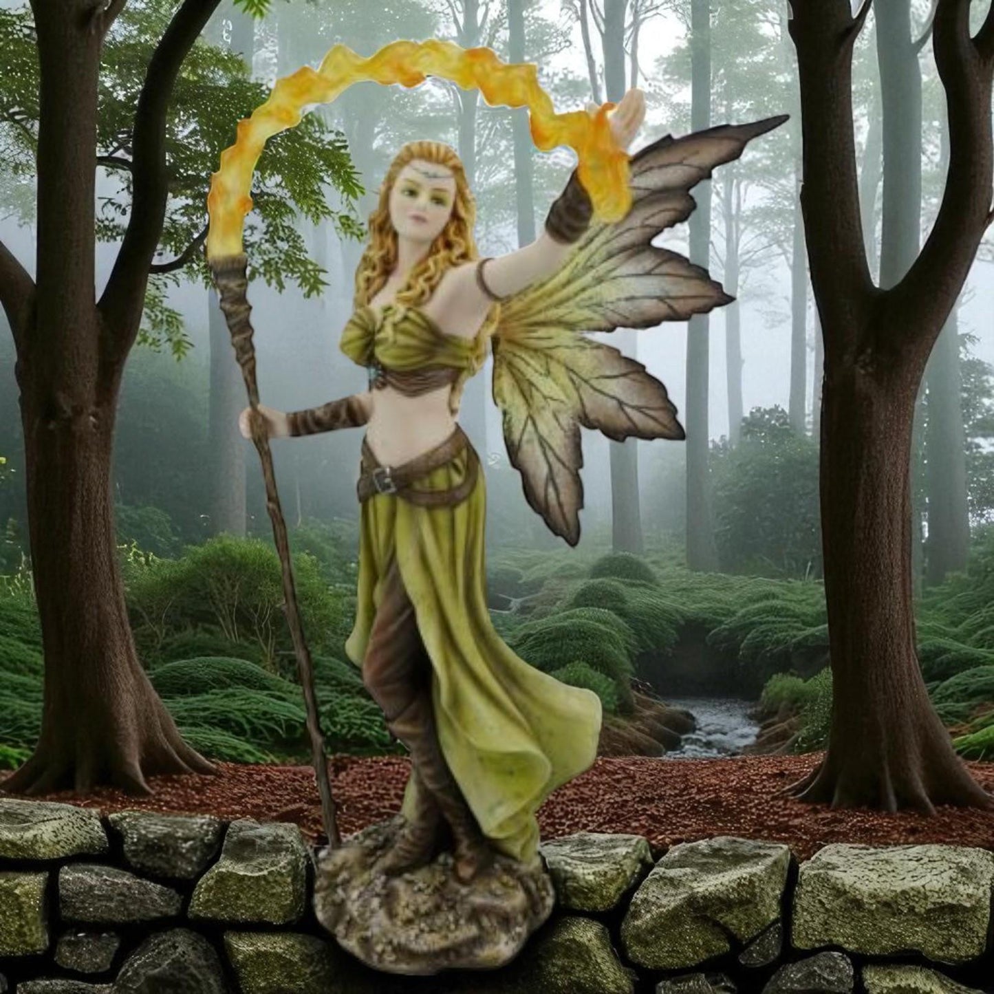 Fire Element Fairy Figurine 36.5cm Hand Painted Resin Sculpture Fantasy Magic Decor