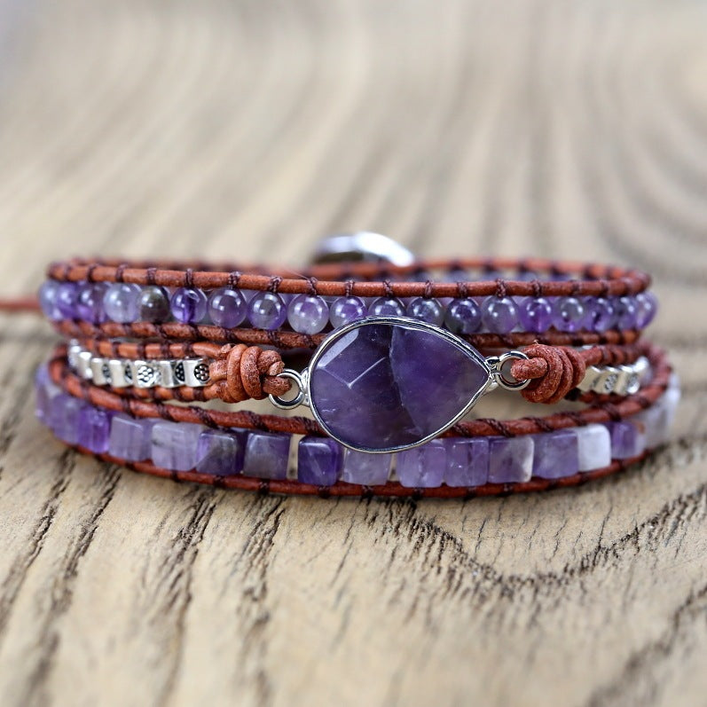 Vintage Amethyst Bracelet Beaded Bracelet Woven Handmade Bohemian Bracelet